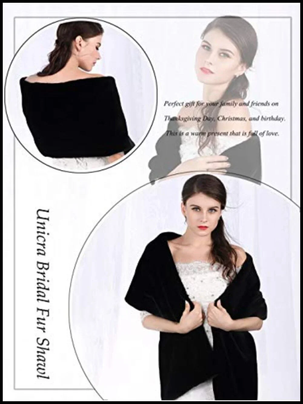 Luxury Bridal Faux Fur Wrap Stole with Clasps